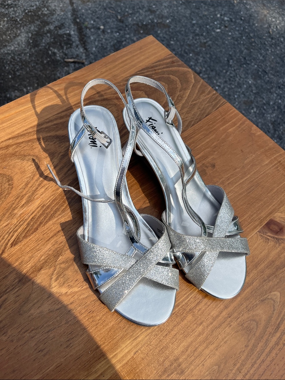 FIONI Clothing Silver Glitter Strappy Wedge Sandals